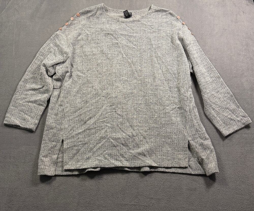 Clara‎ Sunwoo Top Womens XL Gray Knit Button Shoulder Side Slit Pullover Sweater